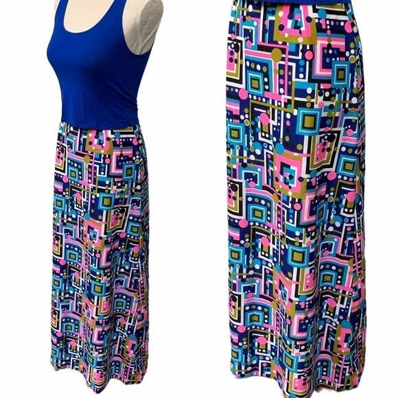 70s Vintage Geometric Print Maxi Skirt - Picture 3 of 9